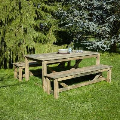 Salon de jardin avec bancs en bois Normand - 6 places - CMJ933212 - 3517239332125