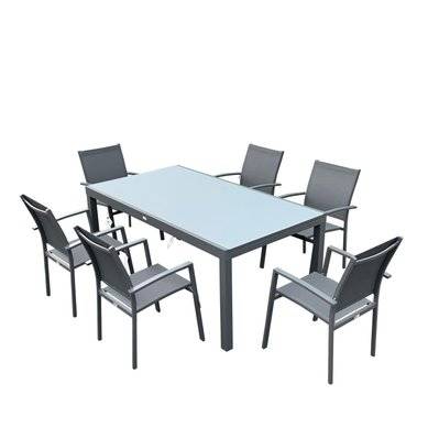 Table de jardin extensible aluminium anthracite 180/240cm + 8 fauteuils empilables textilène - ANIA - LA-T180240N-8CH004N - 3664380003265