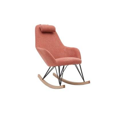 Rocking chair scandinave en tissu effet velours texturé terracotta, métal noir et bois clair JHENE - L67xP107.5xH107.5 - 49300 - 3662275118384