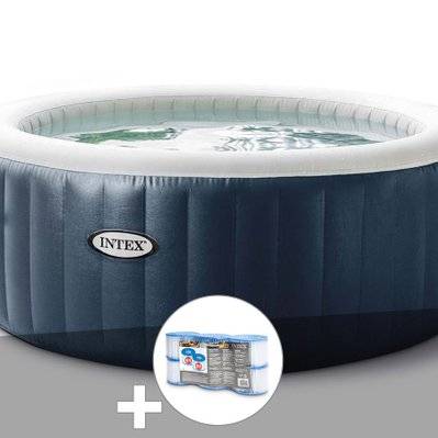 Kit spa gonflable Intex PureSpa Blue Navy rond Bulles 6 places + 6 filtres - 25167 - 7061286901330