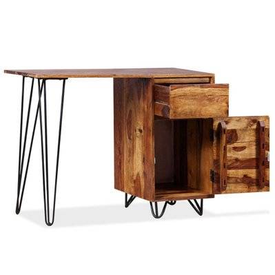 Bureau table meuble travail informatique avec 1 tiroir et 1 armoire bois massif de sesham 0502136 - 0502136 - 3002306293459