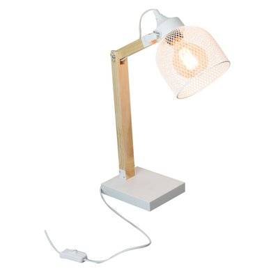 Lampe de bureau inclinable en Bois et Métal - H.38 cm - Blanc - 701638 - 3665549048431