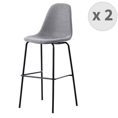 VEGAS - Chaise de bar tissu gris pieds métal noir (x2) - 1810 - 3701139518103