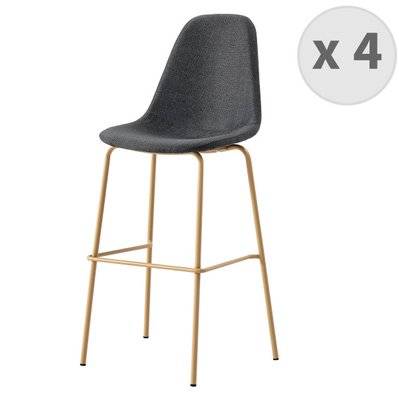 VEGAS - Chaise de bar tissu gris foncé pieds métal bois (x4) - 1980 - 3701139519070