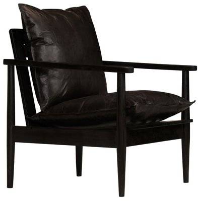 Fauteuil chaise siège lounge design club sofa salon cuir véritable avec bois d'acacia noir 1102335 - 1102335 - 3001497195078