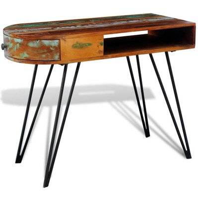 Bureau table meuble travail informatique en bois solide recyclé avec pieds broche en fer 0502087 - 0502087 - 3002307762701