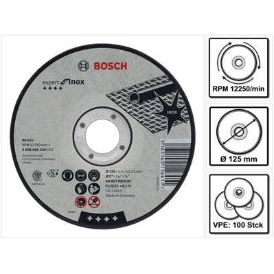 Bosch AS 60 T INOX BF Disques à tronconner 125 x 1,0 mm 100 Pièces ( 100x 2608600549 ) - 10977 - 4250559930334