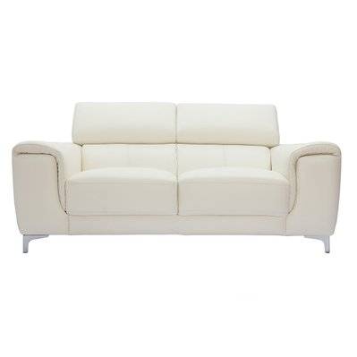 Canapé design avec têtières ajustables 2 places cuir blanc cassé et acier chromé NEVADA - - 23189 - 3662275041927