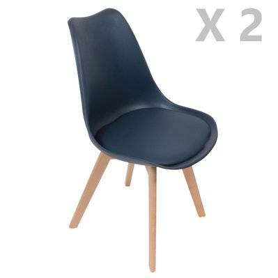 2 Chaises design scandinaves rembourrées Cocooning - Bleu foncé - L701835 - 3665549067753