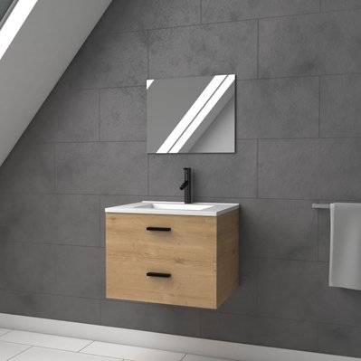 Meuble salle de bain 60 cm suspendu 2 tiroirs finition Bois avec vasque et miroir - BOX-IN 60 WOOD - LAV627 - 3700710246022
