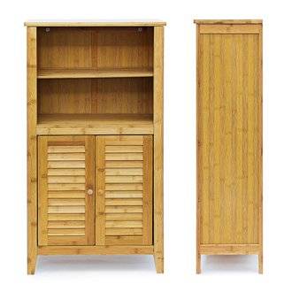 Armoire étagère petit meuble table 2 portes bambou salle de bain salon multifonction 92 cm 3213056
