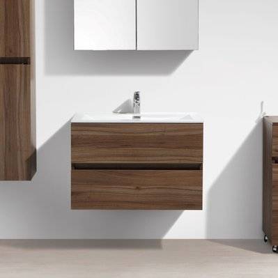 Meuble salle de bain design simple vasque SIENA largeur 80 cm noyer - A-800-CAB-WALNUT/A-800-BAS - 3760253892308