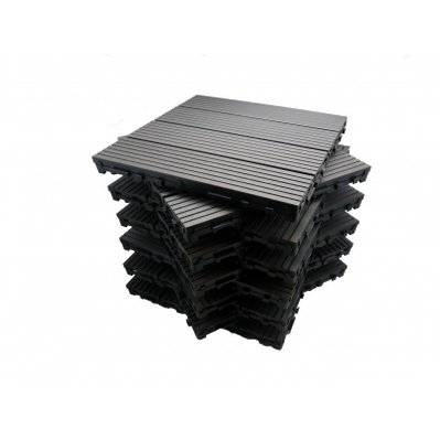 Pack dalle de terrasse 1m²  modular (11 pièces) Gris carbone, l : 30 cm, L : 30 cm - 191_616 - 3068754120112