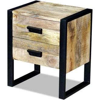 Table de nuit chevet commode armoire meuble chambre auxiliaire à 2 tiroirs 43 x 33 x 51 cm bois de manguier massif 1402011