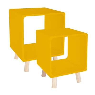 2 Tables de chevet Moderne - L. 35 x l. 35 cm - Jaune moutarde - 511282 - 3665549037138