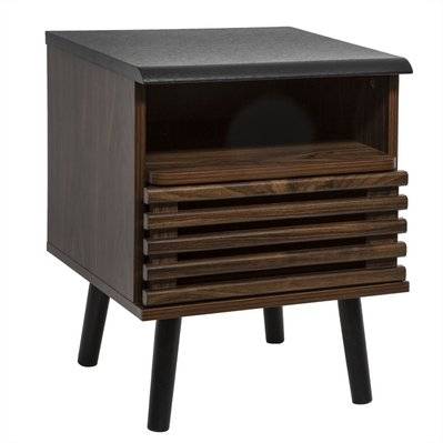Table de chevet design bois Asmar - L. 39 x H. 51 cm - Marron et noir - 514046 - 3560238707098