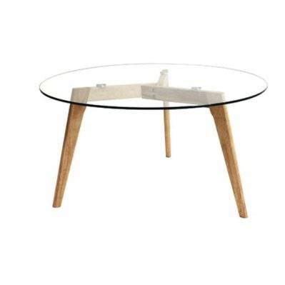 Table basse ronde design bois et verre Alexia - Diam. 80 x H. 45 cm - Beige - 702085 - 3561864338007