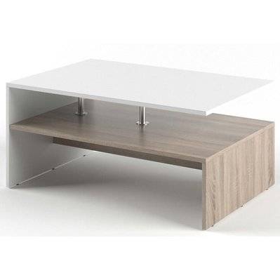 Table basse rectangulaire design scandinave Isidor - L. 90 x H. 60 cm - Couleur bois et blanc - 950026 - 3665549067982