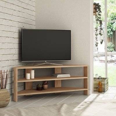 Meuble TV d'angle design scandinave Thales - L. 114 x H. 45 cm - Marron - 103136 - 8681875104134