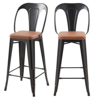 Chaise de bar mi-hauteur Charly noire et marron 68 cm (lot de 2) - 6807 - 3701324530316