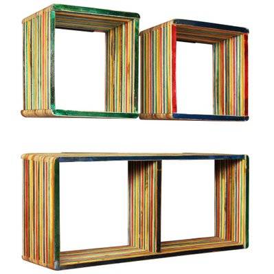 Étagère armoire meuble design jeu d'étagère murale 3 pcs teck massif recyclé multicolore 2702226/2 - 2702226/2 - 3001537161612