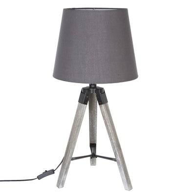 Lampe en bois trépied Runo - H. 58 cm - Gris - 511389 - 3662874149420