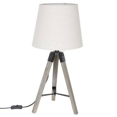 Lampe en bois trépied Runo - H. 58 cm - Blanc - 511388 - 3662874149413