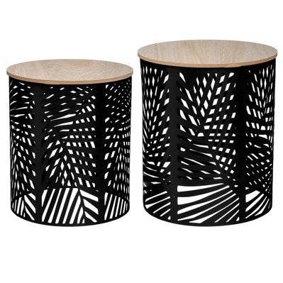 2 Tables d'appoint design métal bois Contempo - Noir - 514000 - 3560238652374