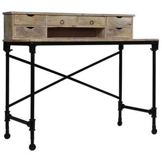 Bureau table meuble travail informatique bois de manguier massif et acier 110 cm 0502126