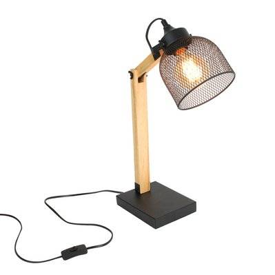 Lampe de bureau inclinable en Bois et Métal - H.38 cm - Noir - 701637 - 3665549048448