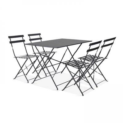Table de jardin bistrot et 4 chaises pliantes en acier gris 110 x 70 x 71 cm - 105272 - 3663095030306