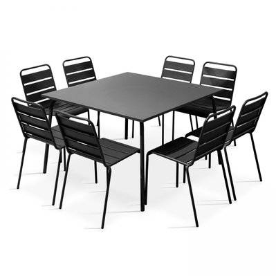 Ensemble table de jardin et 8 chaises en métal gris 120 x 120 x 72 cm - 105025 - 3663095028303