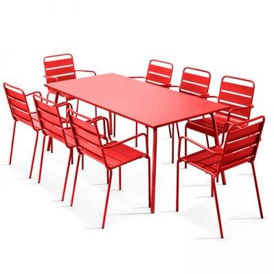 Ensemble table de jardin et 8 fauteuils en métal rouge 180 x 90 x 72 cm - 103638 - 3663095015297