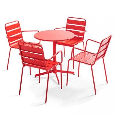 Ensemble table de jardin et 4 fauteuils métal rouge 70 x 72 cm - 105411 - 3663095031532