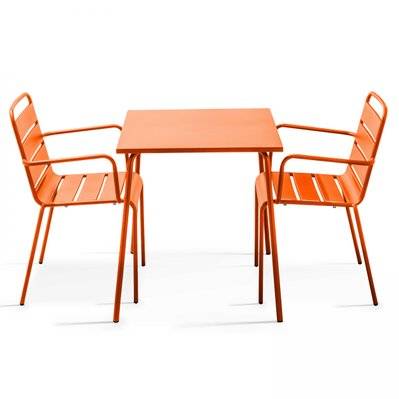 Ensemble table de jardin carrée et 2 fauteuils acier orange 70 x 70 x 72 cm - 104803 - 3663095026231