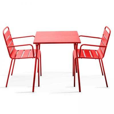Ensemble table de jardin carrée et 2 fauteuils acier rouge 70 x 70 x 72 cm - 104802 - 3663095026224