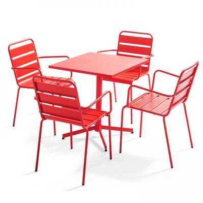Ensemble table de jardin et 4 fauteuils en métal rouge 70 x 70 x 72 cm - 105397 - 3663095031396