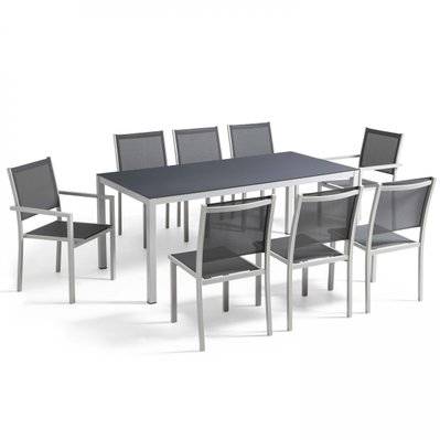Table de jardin rectangulaire et 8 chaises en aluminium gris
 180 x 90 x 73 cm - 103094 - 3663095009845