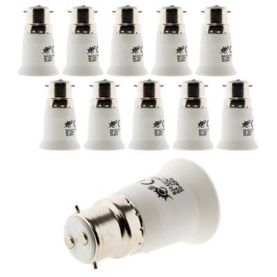 Lot de 10 adaptateurs de douille pour ampoules - fiche mâle B22 vers fiche femelle E27 - Blanc - Zenitech - 140790-10 - 3700976200790