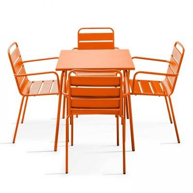 Ensemble table de jardin carrée et 4 fauteuils acier orange 70 x 70 x 72 cm - 104808 - 3663095026286