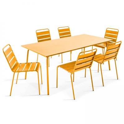 Ensemble table de jardin et 6 chaises en métal jaune 180 x 90 x 72 cm - 105020 - 3663095028259
