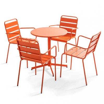 Ensemble table de jardin et 4 fauteuils métal orange 70 x 72 cm - 105412 - 3663095031549