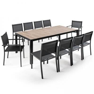Ensemble table de jardin et chaises Tivoli gris en aluminium et céramique - 10 places - 104154 - 3663095021151