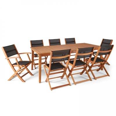 Table extensible et 8 assises en bois 250 x 100 x 75 cm - 103009 - 3663095009043