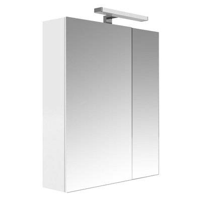 Armoire de salle de bain 60 cm avec éclairage LED et bloc prise JUNO 2 portes miroir blanc brillant - 823073 - 3588560342732