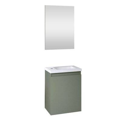 Ensemble meuble lave-mains avec miroir PORTO PACK - vert de gris - L40 x H51 x P25 cm - 824140 - 3588560362778