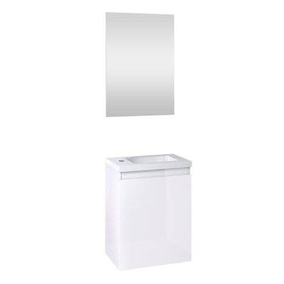 Ensemble meuble lave-mains avec miroir PORTO PACK blanc brillant laqué - L40 x H51 x P25 cm - - 824137 - 3588560362747