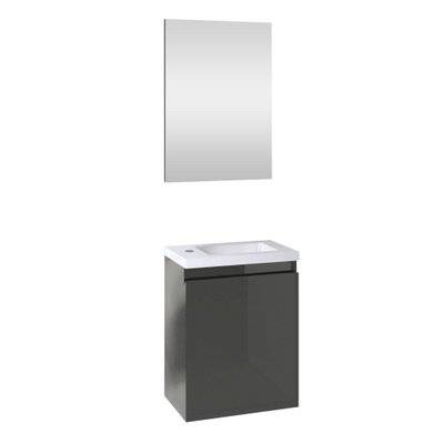 Ensemble meuble lave-mains avec miroir PORTO PACK - gris foncé brillant - L40 x H51 x P25 cm - 824138 - 3588560362754