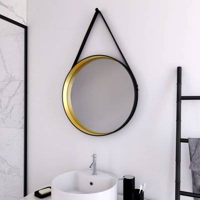 Miroir salle de bain rond type barbier - diamètre 50cm - BARBER GOLD - LAV606 - 3700710239987