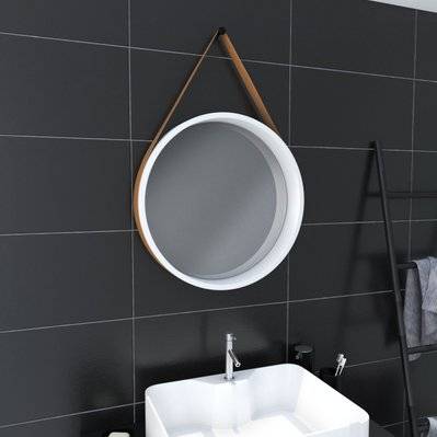 Miroir salle de bain rond type barbier - diamètre 50cm - BARBER WHITE - LAV479 - 3700710231462